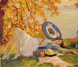 Edward Cucuel Woman Reclining by a Lake painting